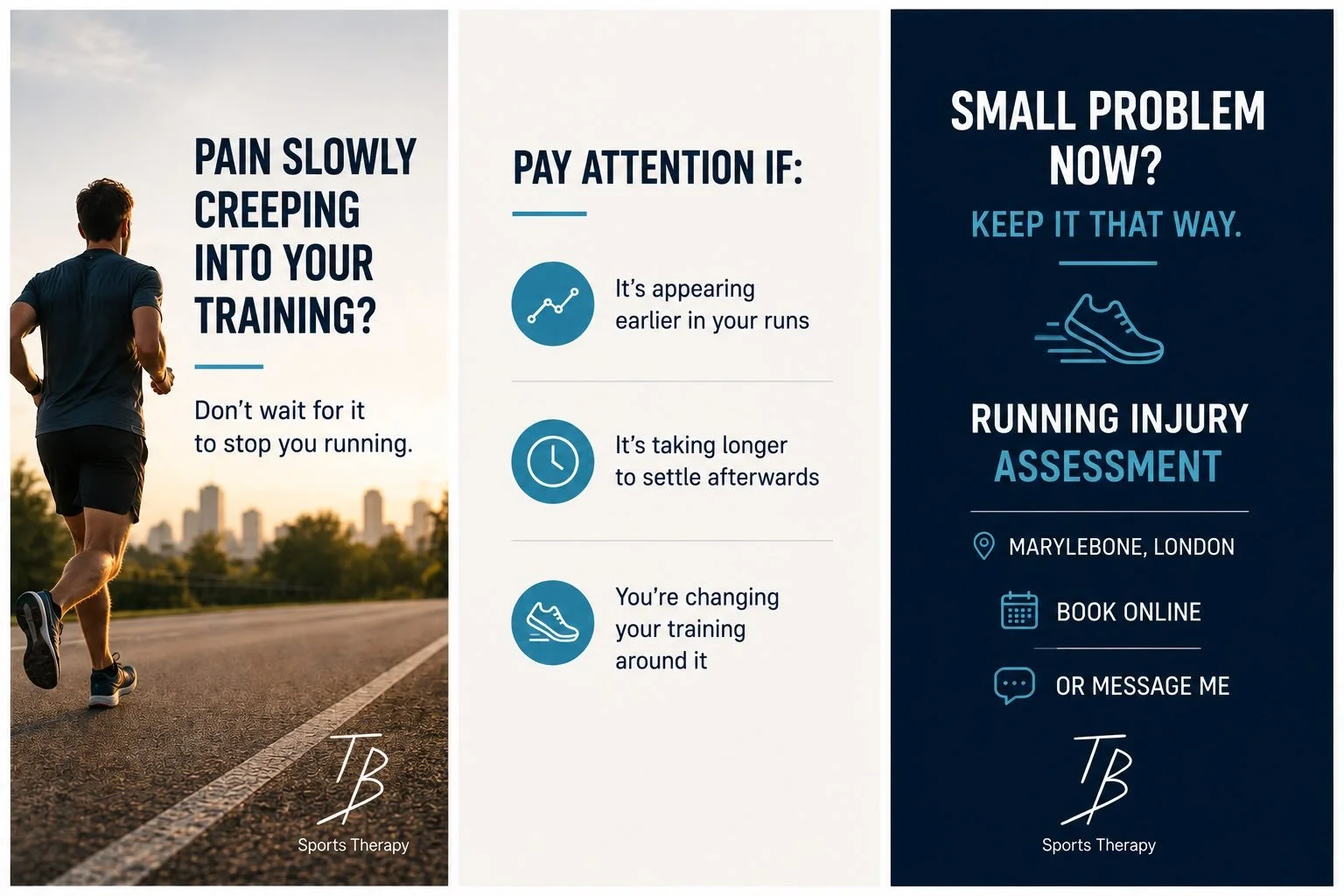 A niggle doesn&rsquo;t have to stop you running before it&rsquo;s worth addressing.

If pain is appearing earlier, taking longer to settle or starting to change how you train, getting on top of it early can make a big difference.

If you&rsquo;re bui