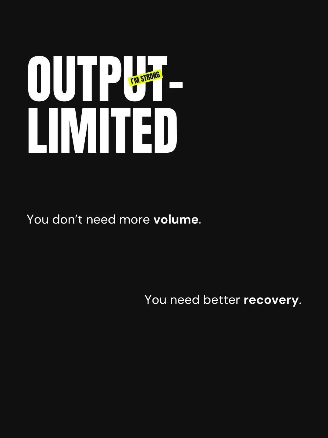 More volume doesn&rsquo;t make you better. Better recovery lets you express what you&rsquo;ve already built.

If you can&rsquo;t recover, output drops. &bull; Bar speed slows down. &bull; Force expression decreases. &bull; Performance stalls.

Traini