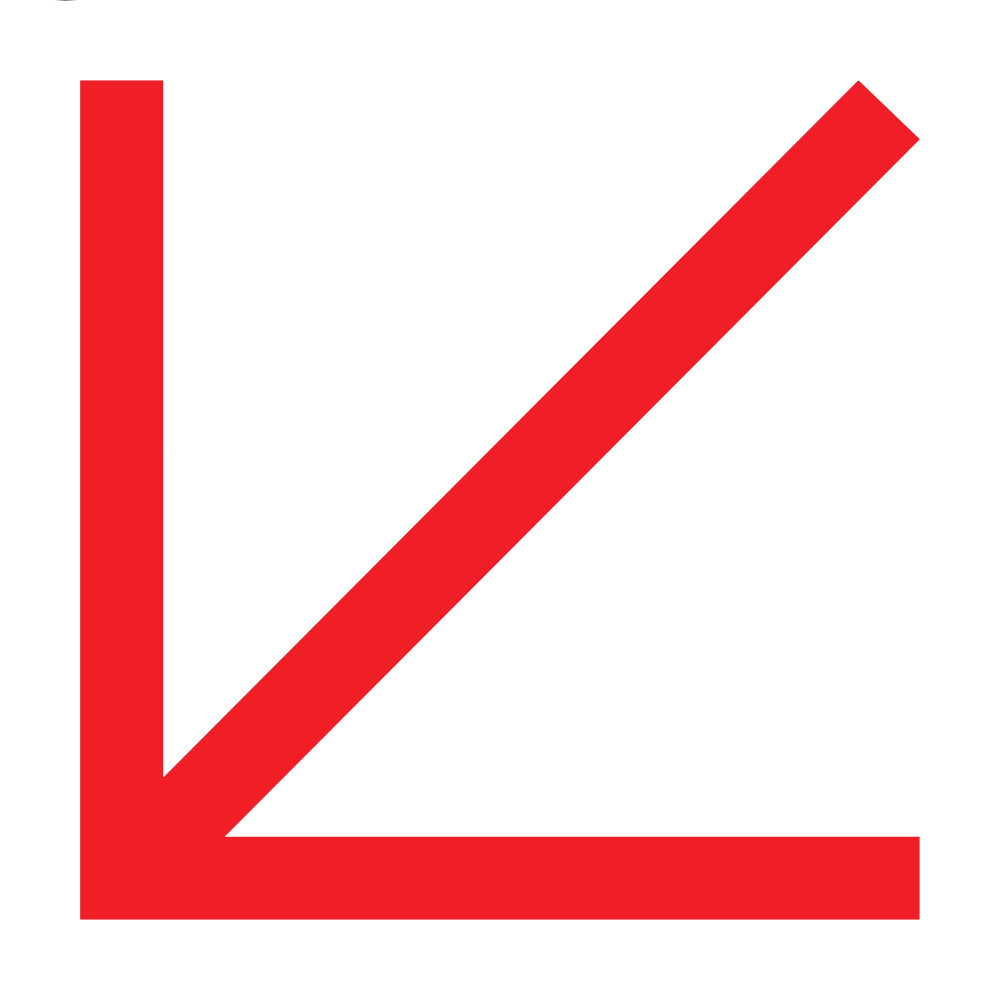 A black background with a red downward arrow and upward diagonal arrow forming an L shape.