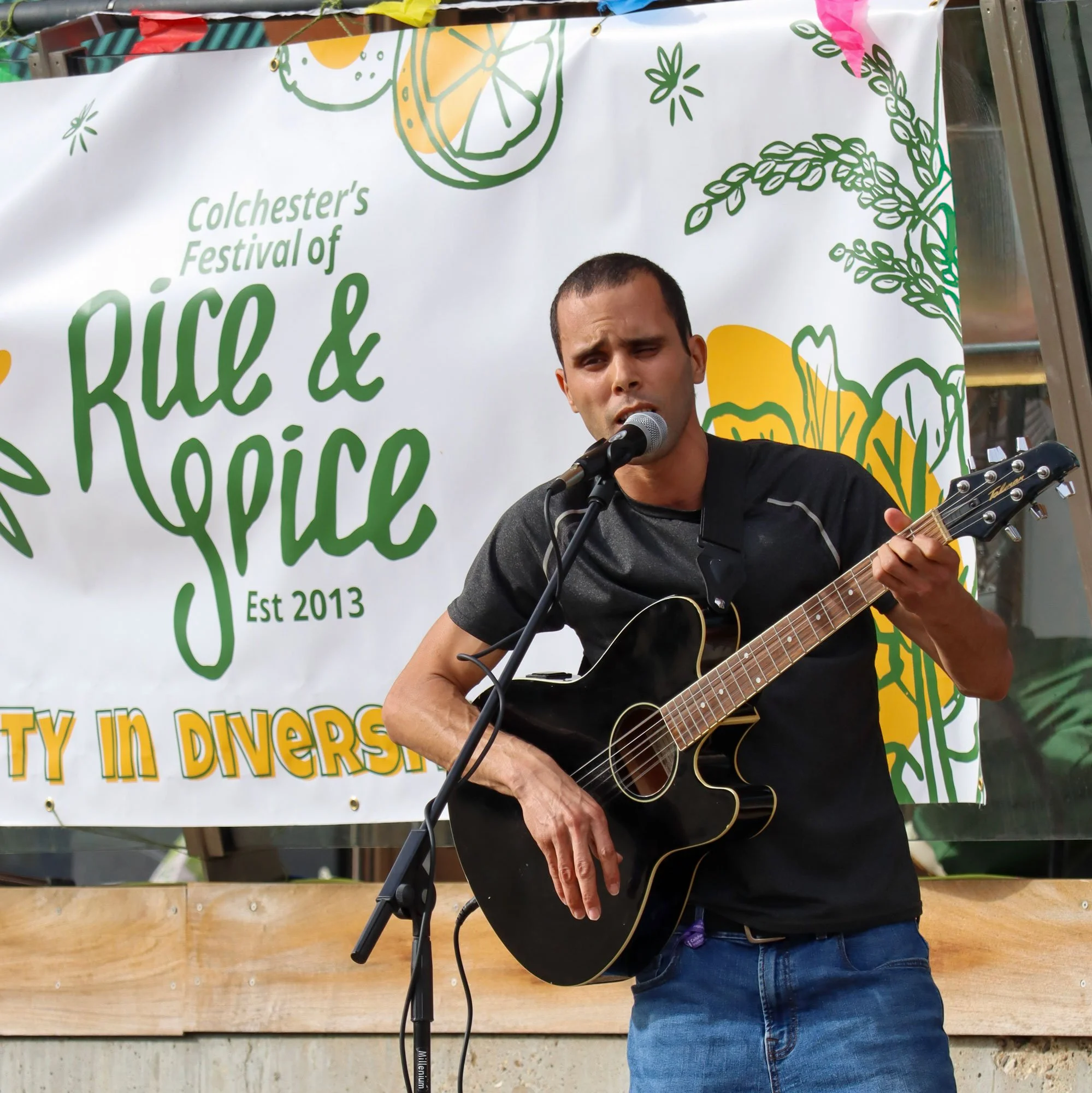 A singer performing at the stage.