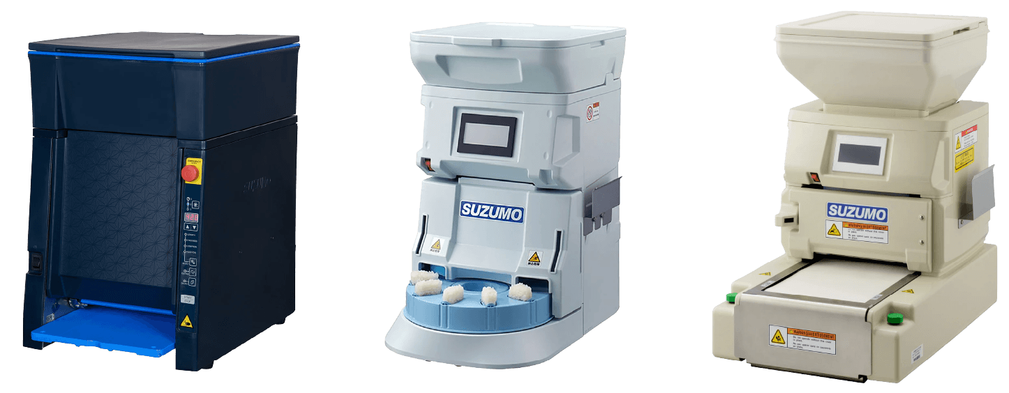 Three compact, commercial magnetic or induction cooking machines, each with different designs and color schemes.