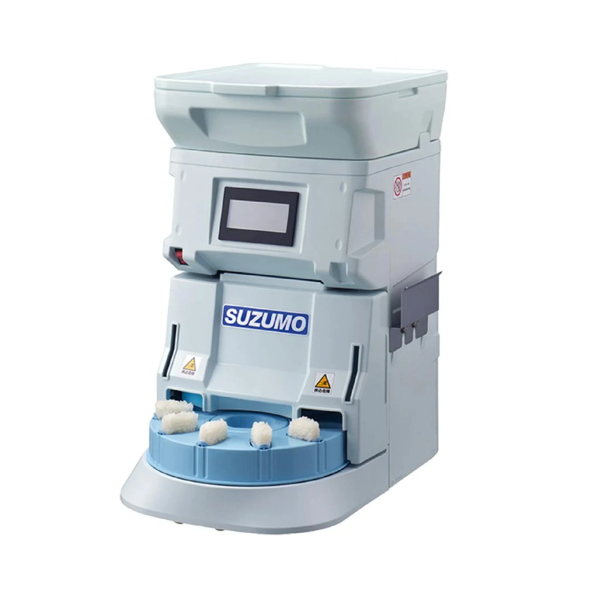 A medical device used for preparing intravenous fluids, specifically an automatic syringe pump with a digital display and the brand name SUZUMO.
