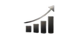 Bar chart with an upward trending arrow indicating growth or increase