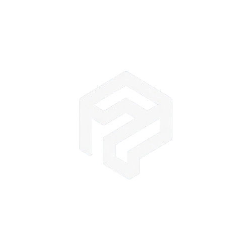 A black background with a white geometric logo resembling interconnected lines forming a hexagon shape. (Company Logo)