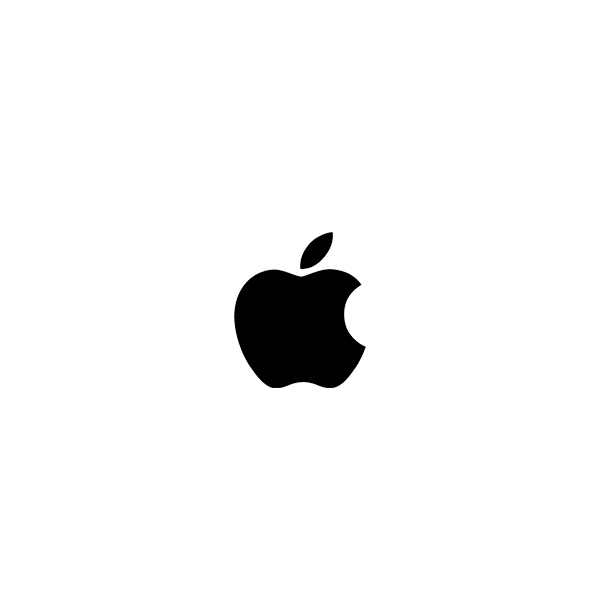 A black background with a white outline of the Apple logo in the center, with a small leaf on top.