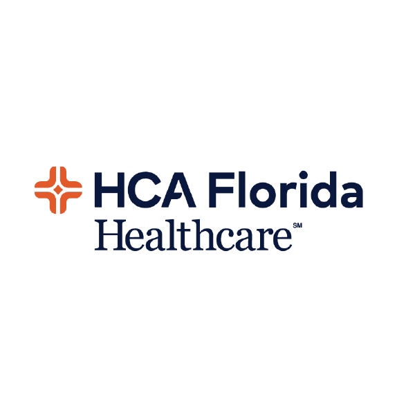 Logo of HCA Florida Healthcare, featuring a stylized orange cross and the text 'HCA Florida Healthcare' in blue.