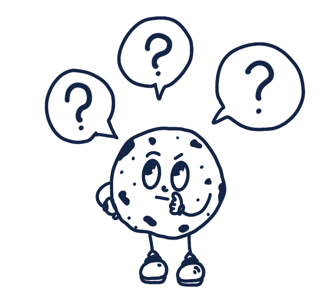 A cartoon drawing of a clock character with a thoughtful expression, holding a finger to its mouth, with three speech bubbles containing question marks above its head.