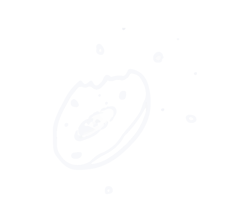 A black and white digital drawing of a bacterium or cell with surrounding smaller particles or debris.