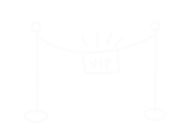 Drawing of a VIP rope barrier with two stanchions and a sign that says 'VIP' hanging between them.