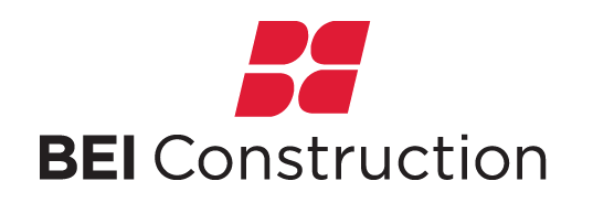 BEI Construction logo with red symbol and black text