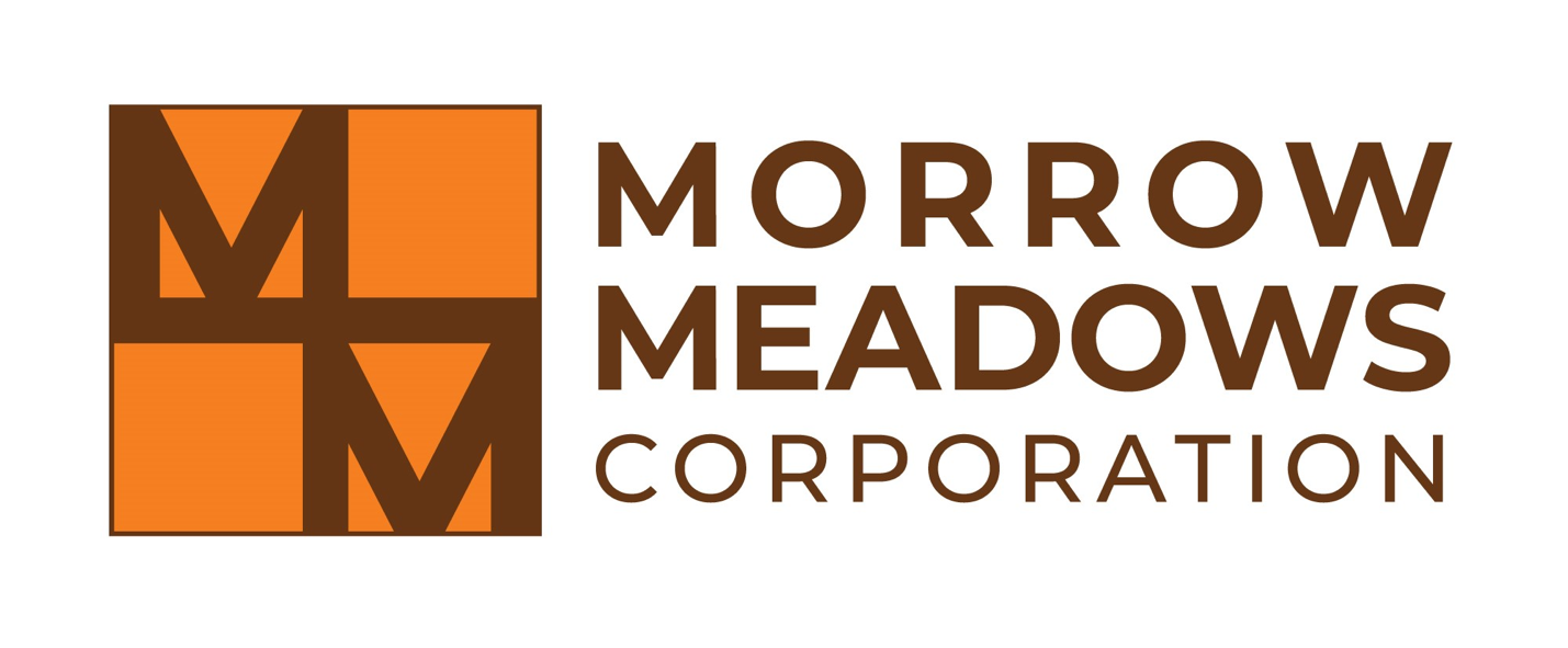 Logo of Morrow Meadows Corporation featuring an abstract design with orange and brown geometric shapes and text.