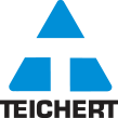 Black Teichert logo with a stylized blue triangle and bar above the text