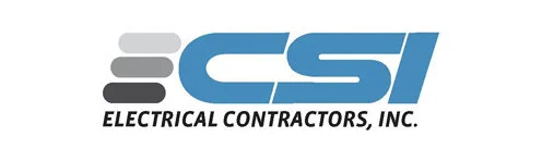 Logo of CSI Electrical Contractors Inc. with a stylized icon and bold blue text.
