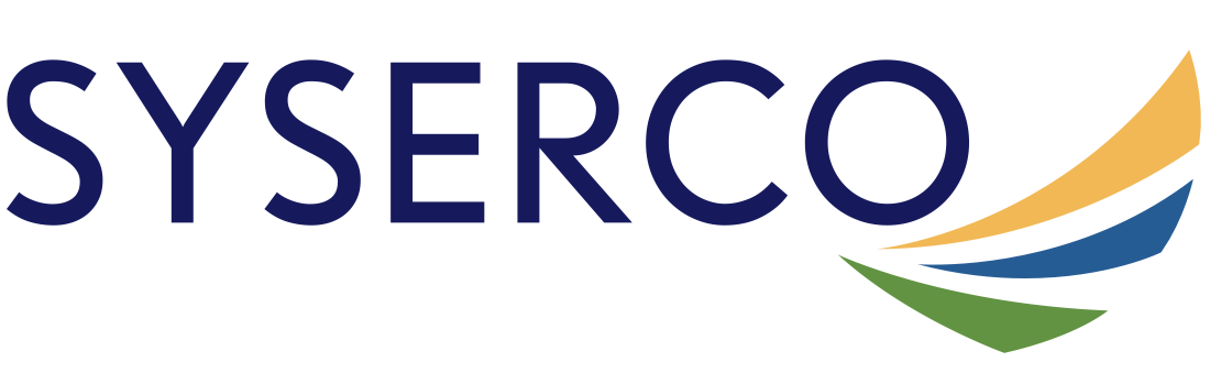 Logo of SYSERCO with colorful abstract swoosh design to the right of the text