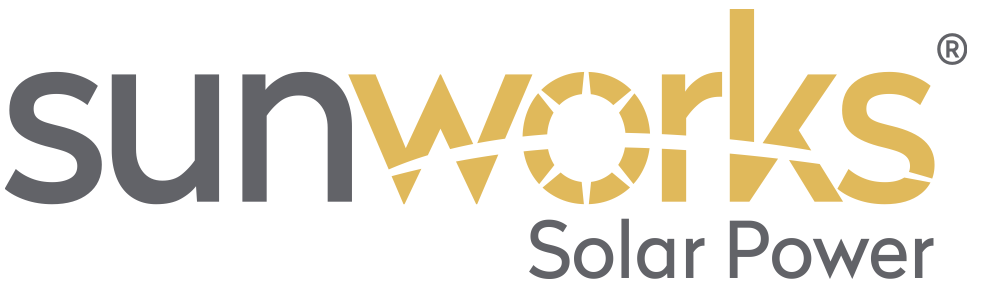 SunWorks Solar Power logo with the words sunworks and Solar Power, featuring a stylized sun and solar panel design.