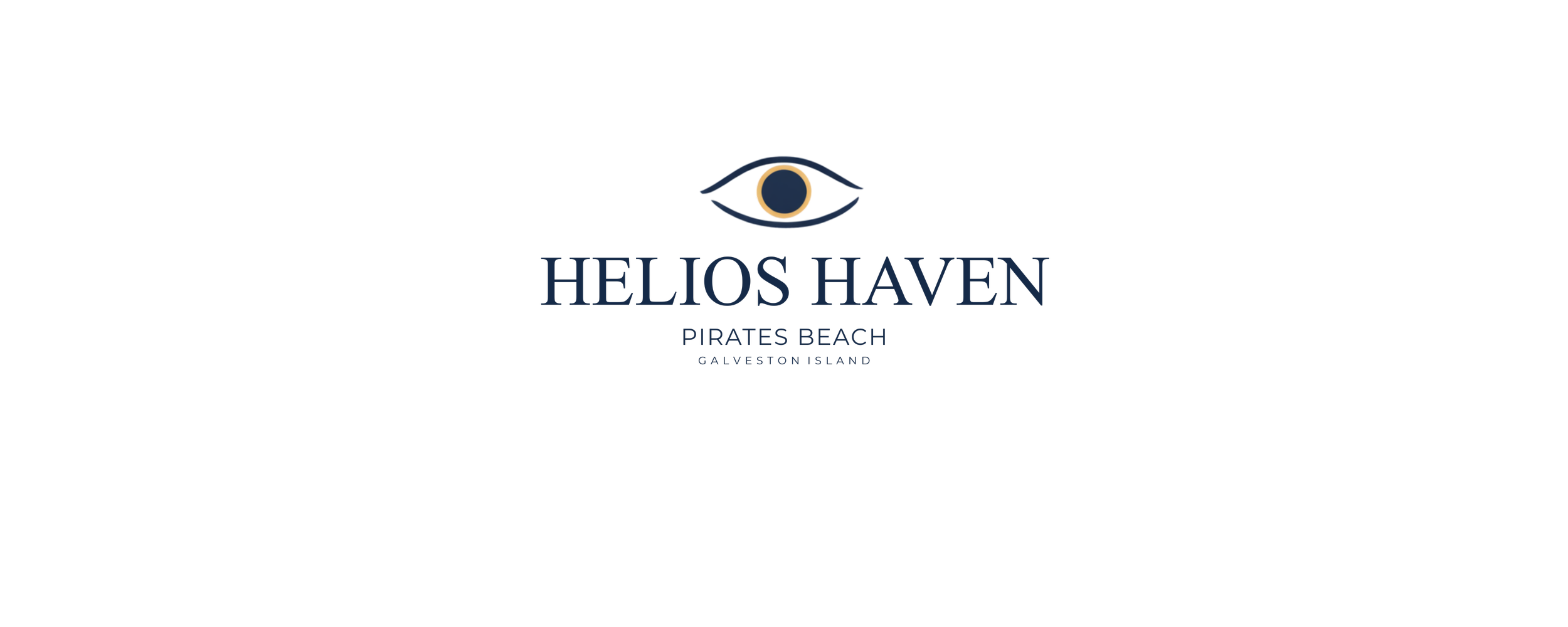 Logo for Helios Haven, Pirates Beach, Galveston Island, featuring an eye with a ship's wheel and a text overlay with the location.