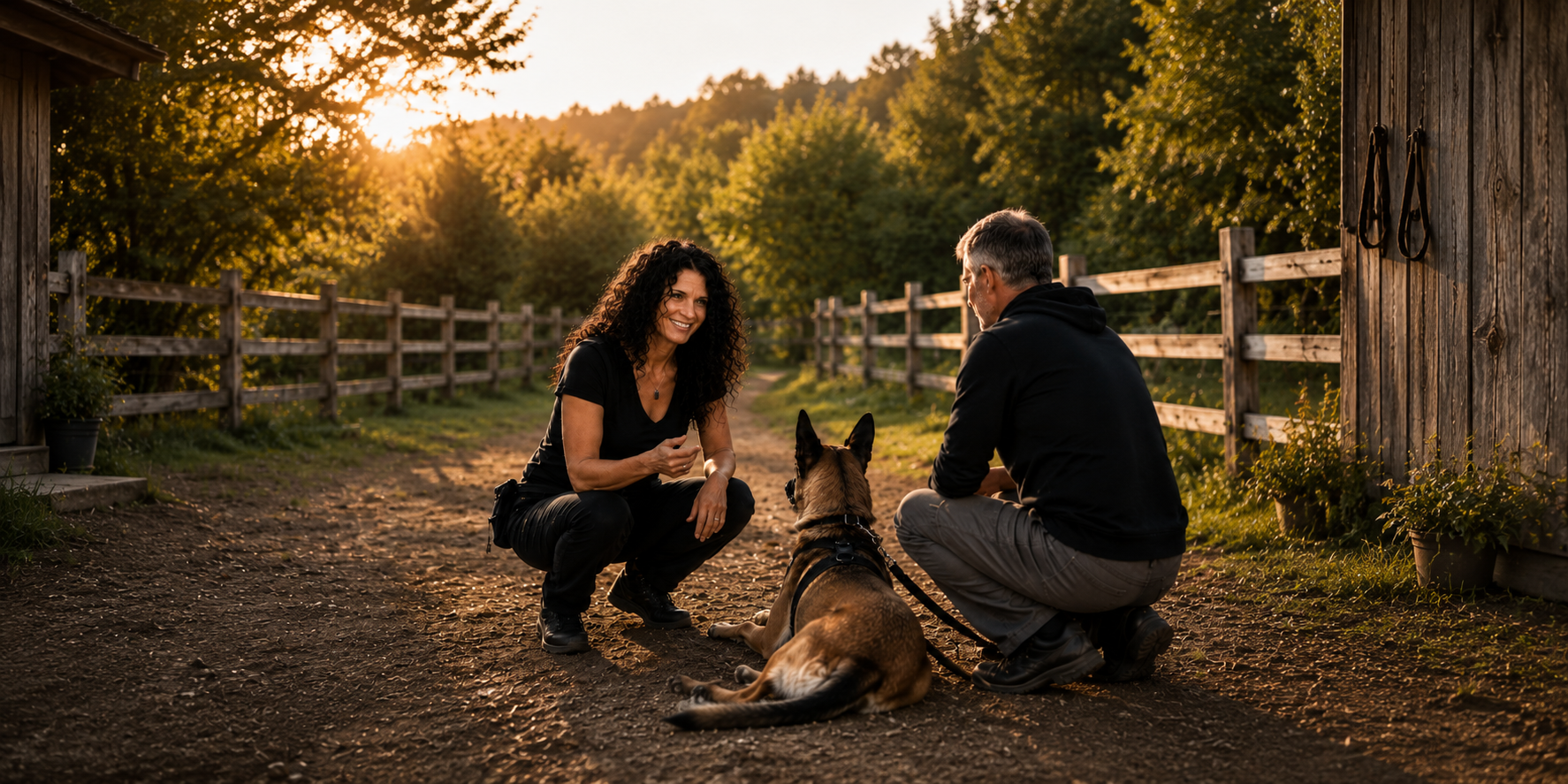 Tanja Rücker begleitet einen Hundehalter mit Hund in einer ruhigen Trainingssituation – Hundetraining und Verhaltensbegleitung im Alltag.