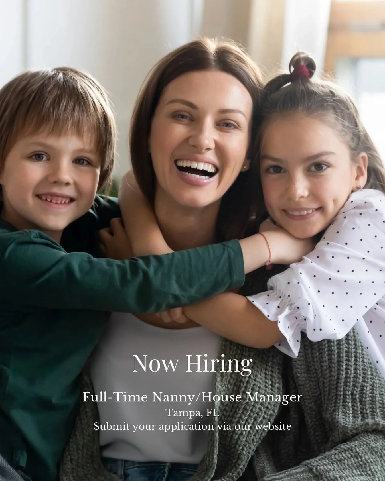 Now Hiring: Full-Time Nanny / House Manager ✨

📍 Tampa, FL 33629
🗓 Monday&ndash;Friday | 40 Hours Guaranteed
💼 Long-Term Placement (1+ Year Commitment)
💰 Salary + PTO &amp; Paid Holidays

A South Tampa family is seeking a proactive Nanny/House Ma