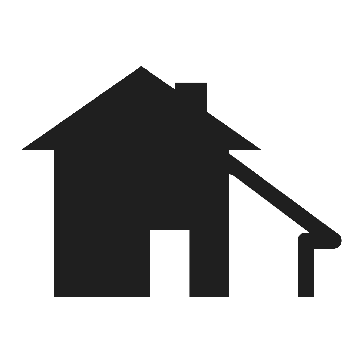 Silhouette of a house with an attached garage and a small driveway.