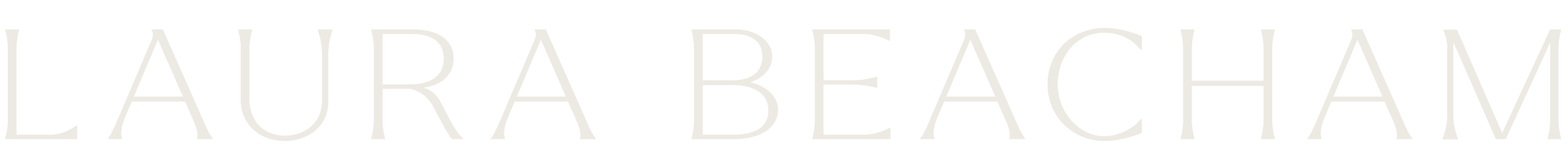 Text reading 'Laura Beacham' in large white font on a black background.