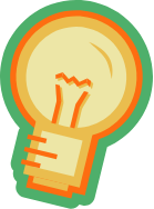 A cartoon illustration of a light bulb with orange, yellow, and beige colors.