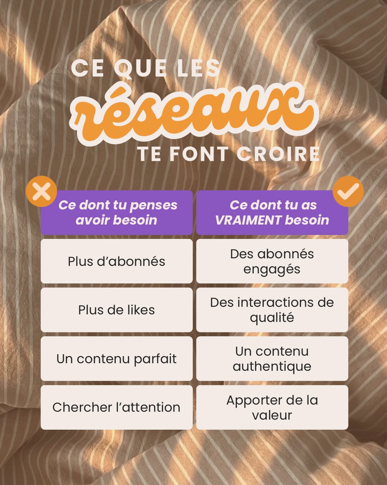 Voil&agrave; la v&eacute;rit&eacute; : les abonn&eacute;s, les likes et le buzz ne feront pas marcher ton business. 🙄
Cr&eacute;er du contenu authentique et utile, cr&eacute;er de vraies connexions avec tes abonn&eacute;s, c&rsquo;est &ccedil;a la c