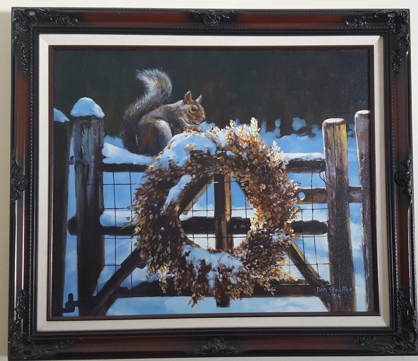 Wreath and Squirrel, 1996, 24x28 Oil on canvas. SOLD