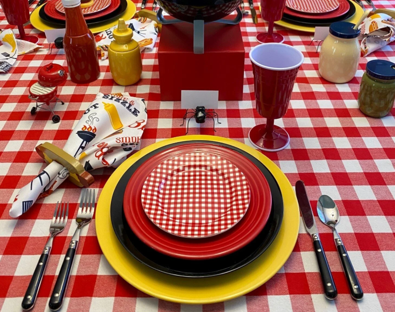 Lucky dog tablescape with plates and silverware