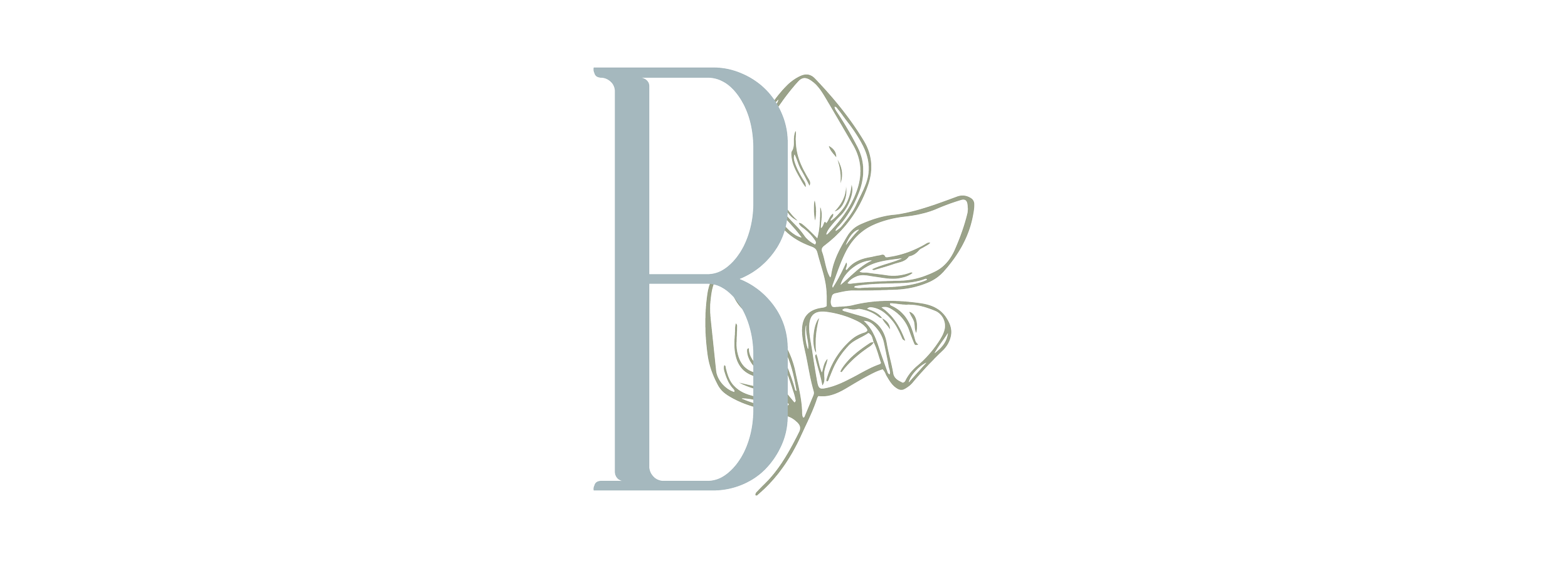 Logo with the letter B and a floral design of three leaves