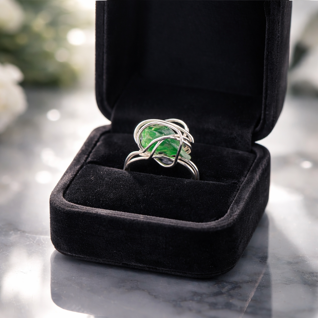 Handcrafted Deep Green Sea Glass Ring