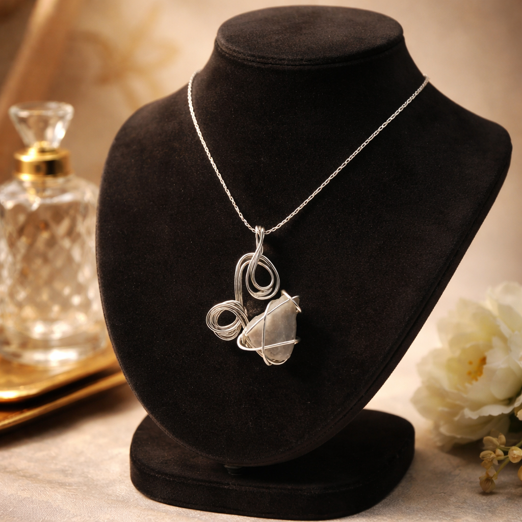 Pink Sea Glass Pendant with Wire Wrap