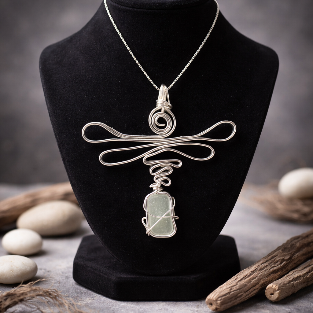 Dragonfly Pink Sea Glass Pendant