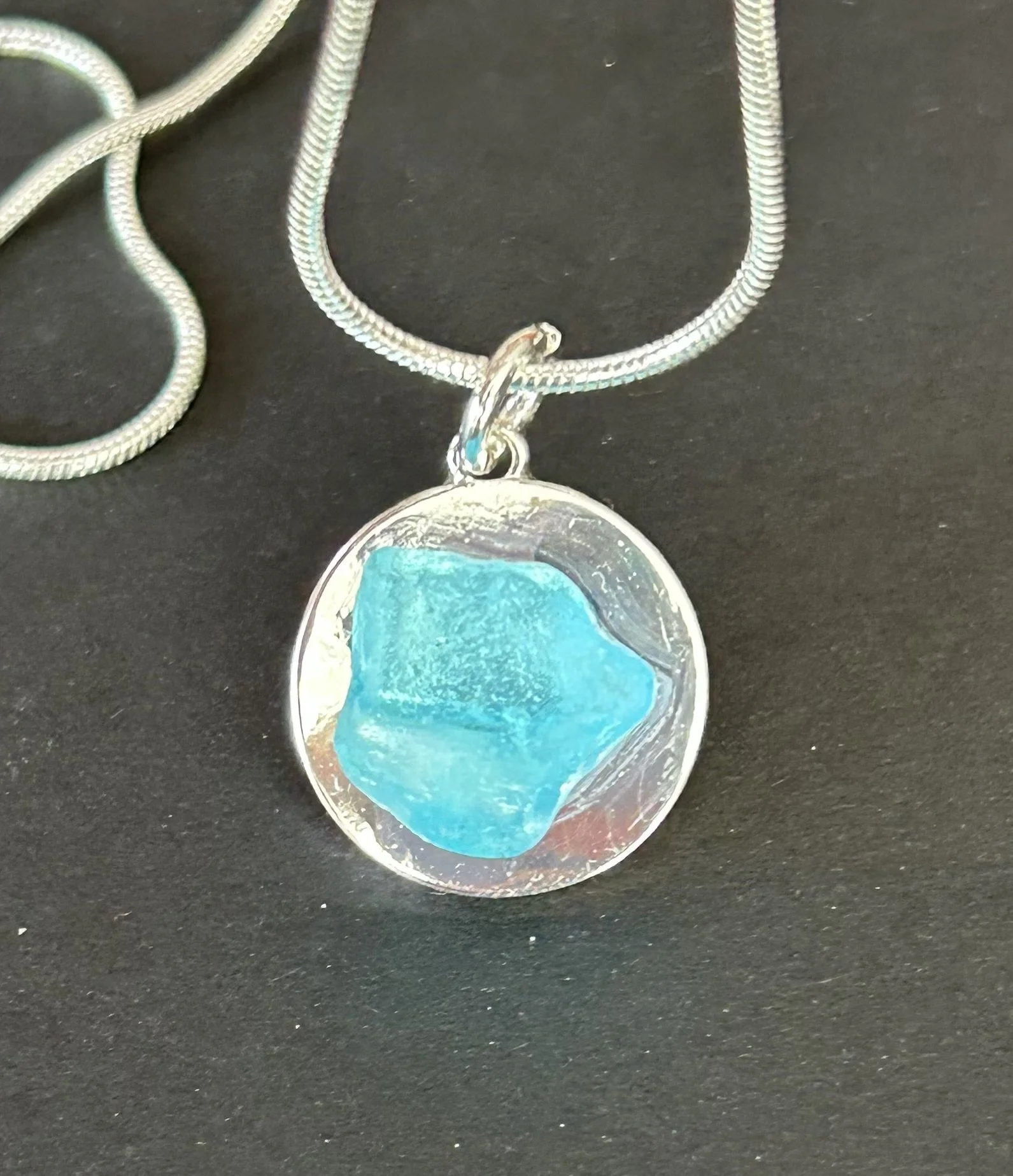 Aqua Blue Sea Glass Pendant