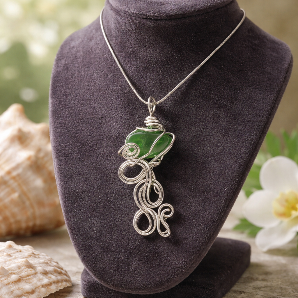 Ocean's Essence Green Sea Glass Pendant