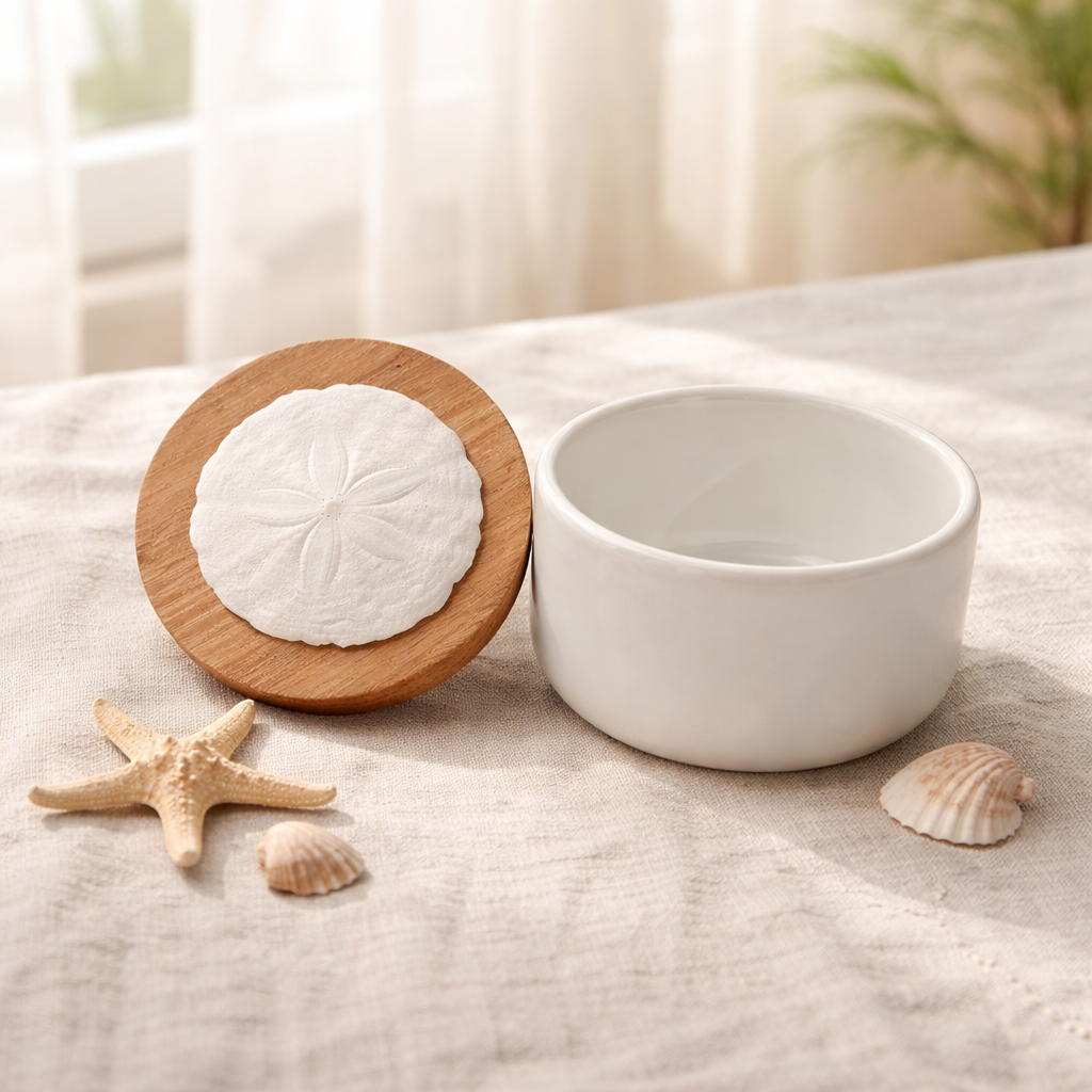 Coastal Charm Ceramic Bowl with Sand Dollar Lid