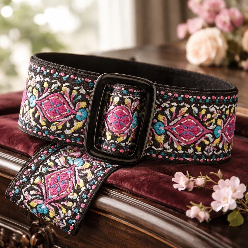 Black & Pink Boho Printed Adjustable Belt