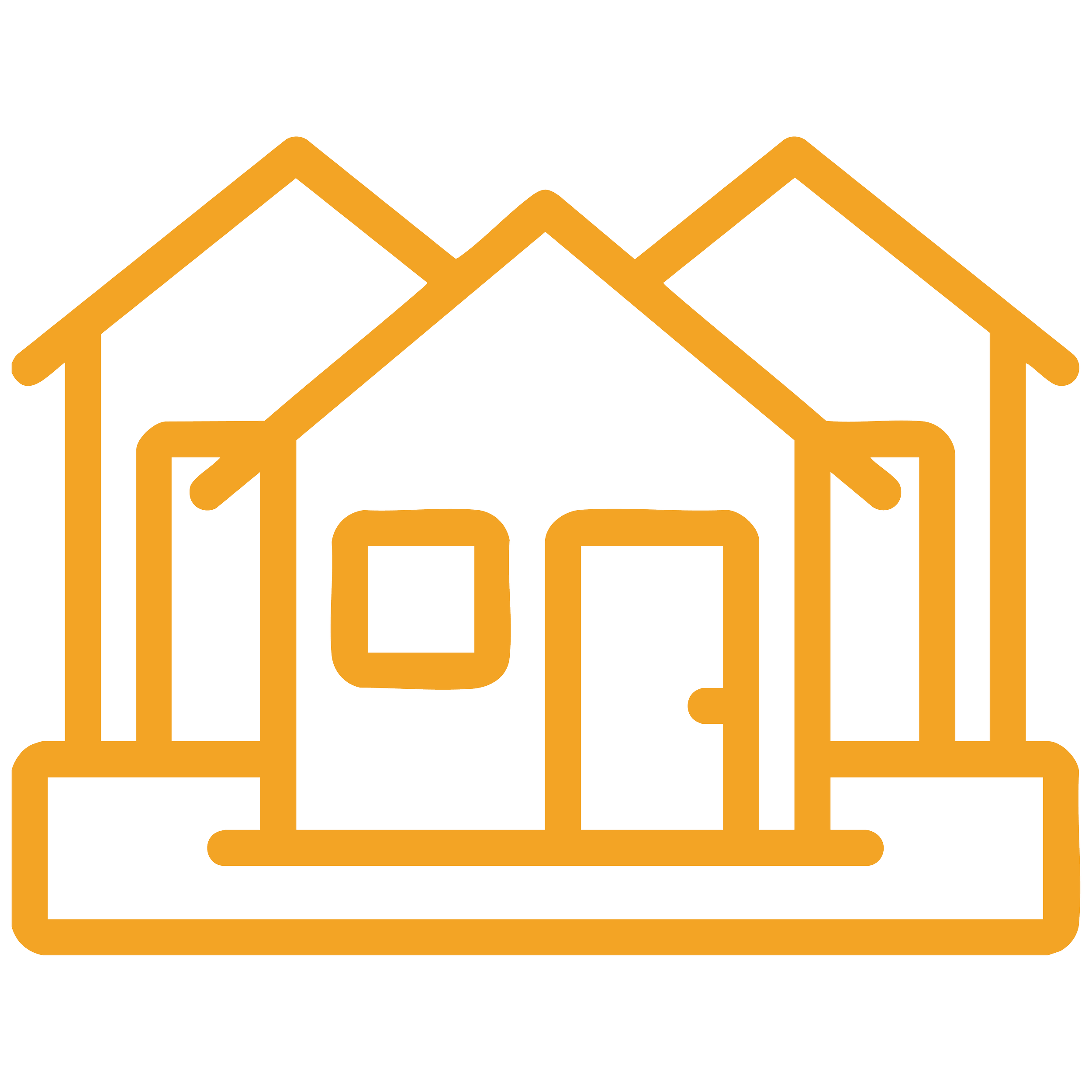 Outline of a house with a porch, windows, and a door, drawn in orange lines.