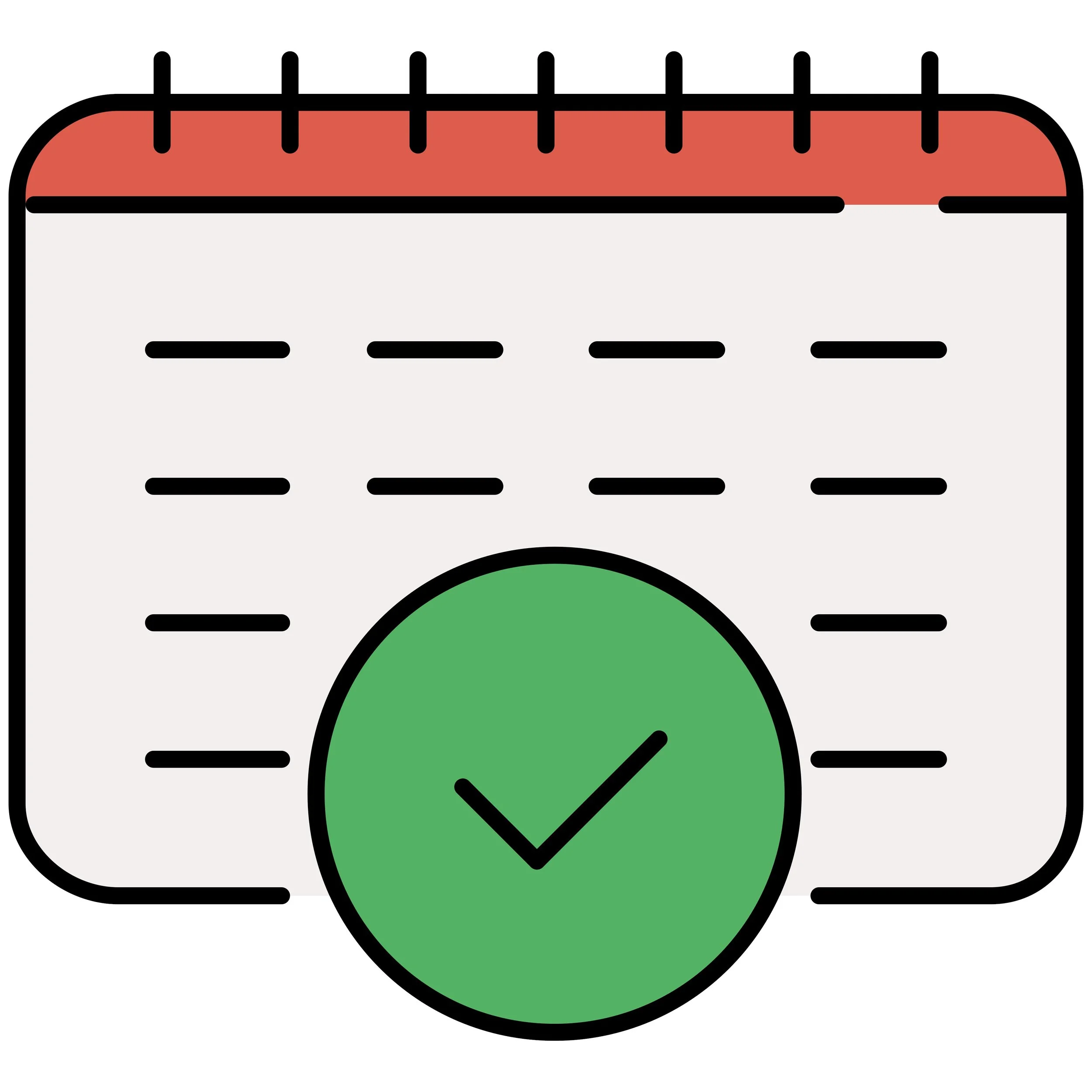 Calendar with a green check mark indicating an event or appointment scheduled.