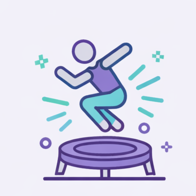 Illustration of a person jumping on a trampoline.