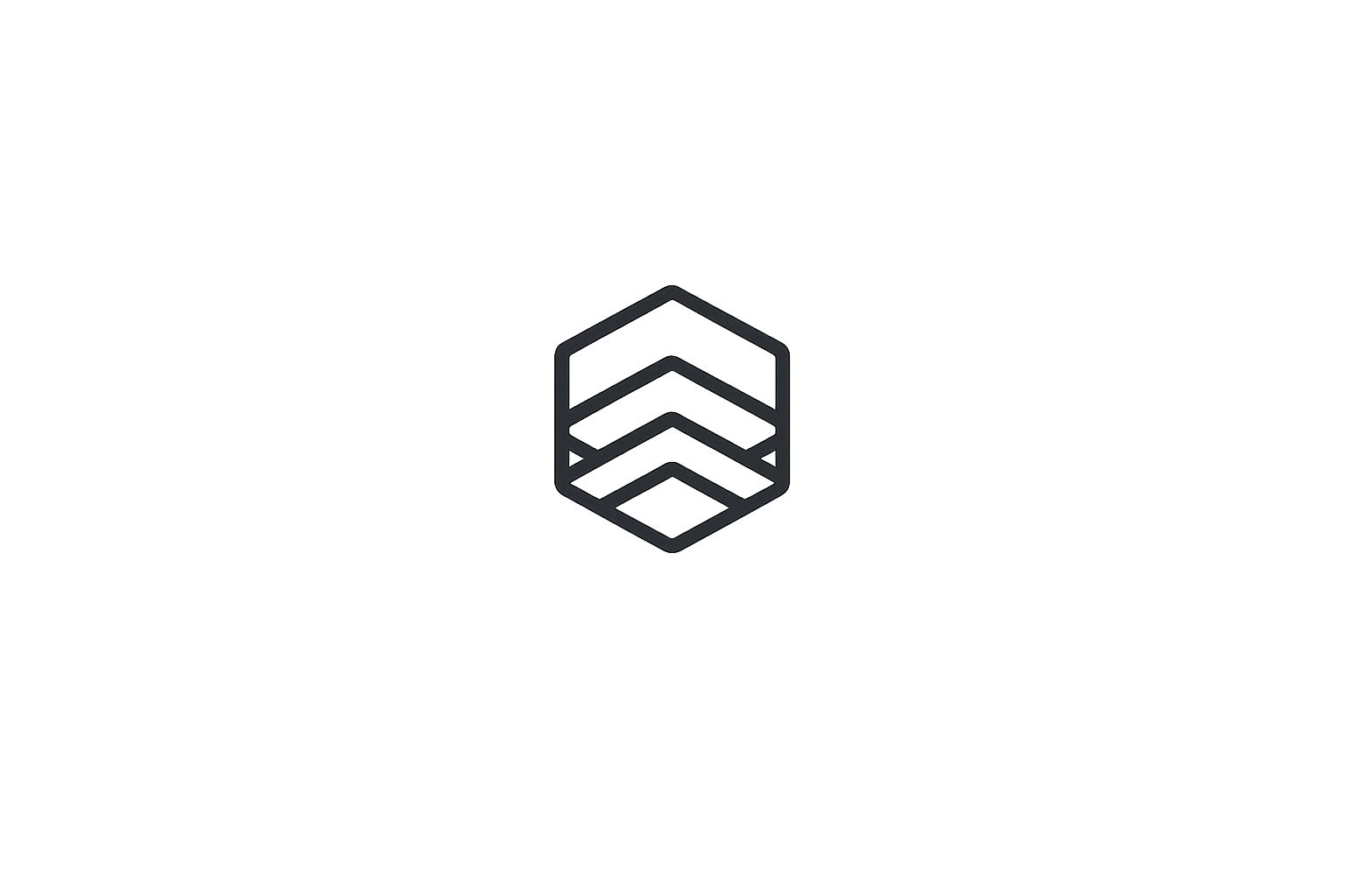 Black background with a gray upward arrow icon composed of three horizontal chevrons inside a shield shape.