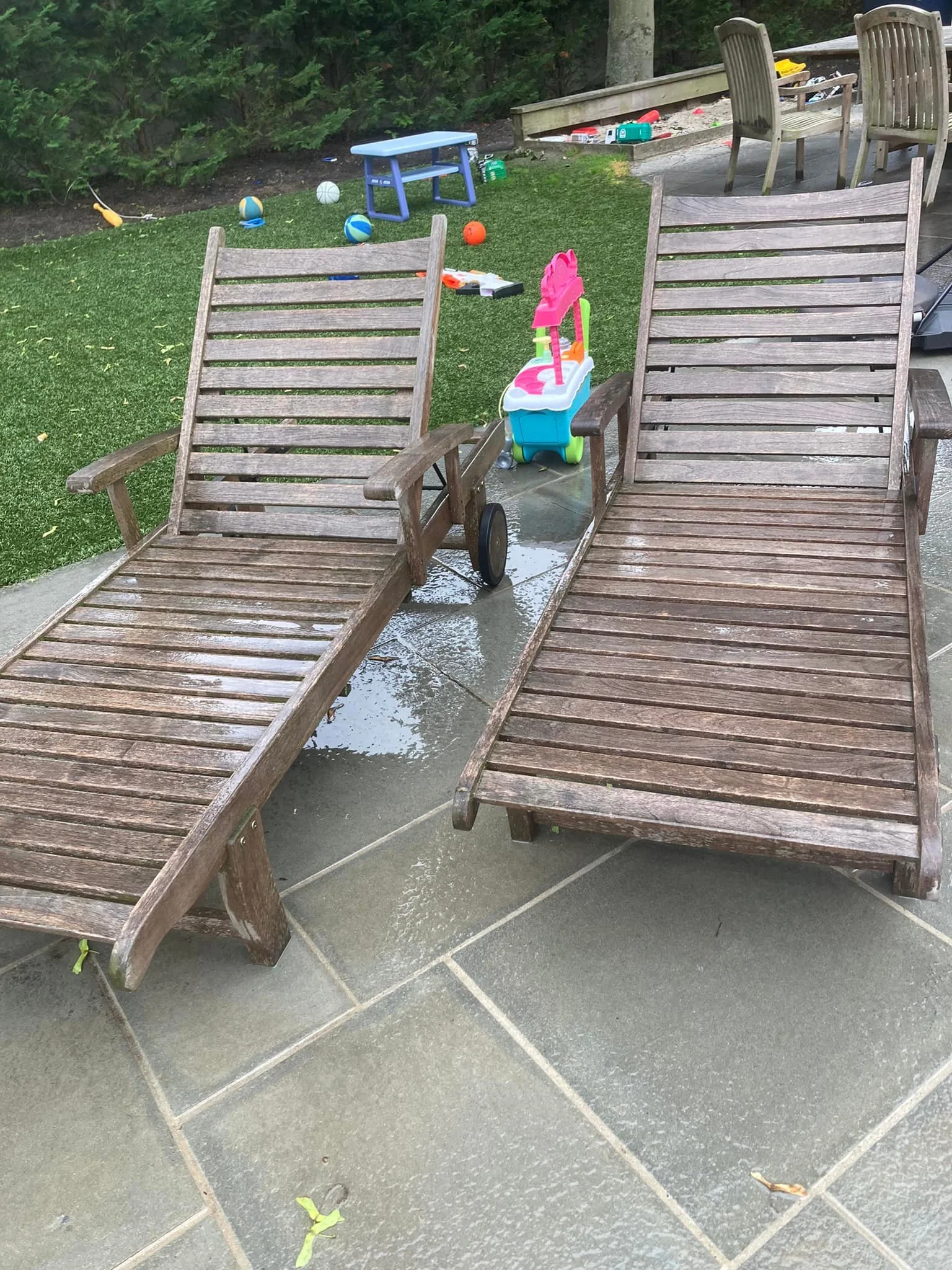 teak wood lounge chairs before