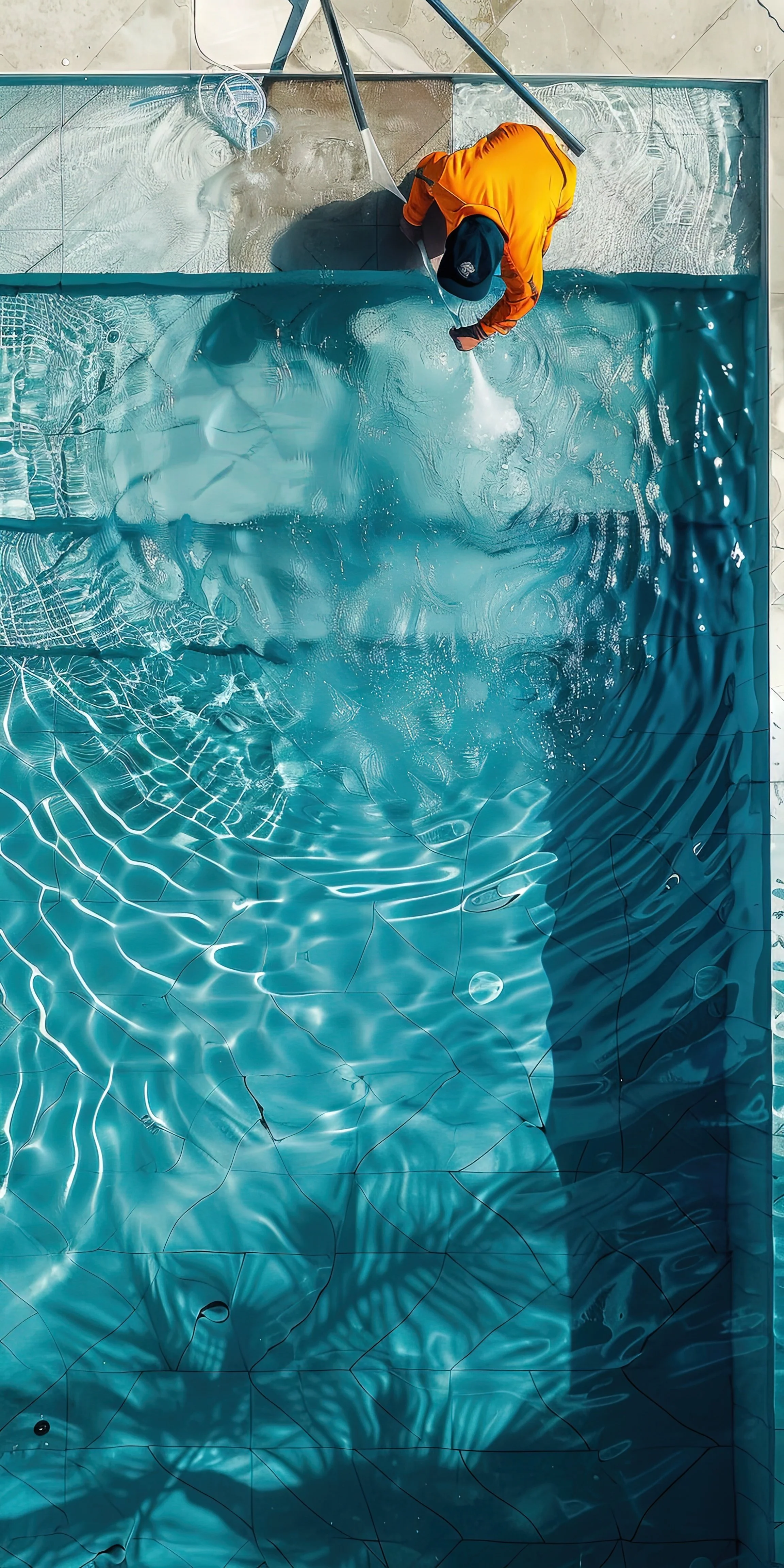 Pool service technician performing swimming pool maintenance in Baton Rouge by Gulf South Pools & Outdoors.