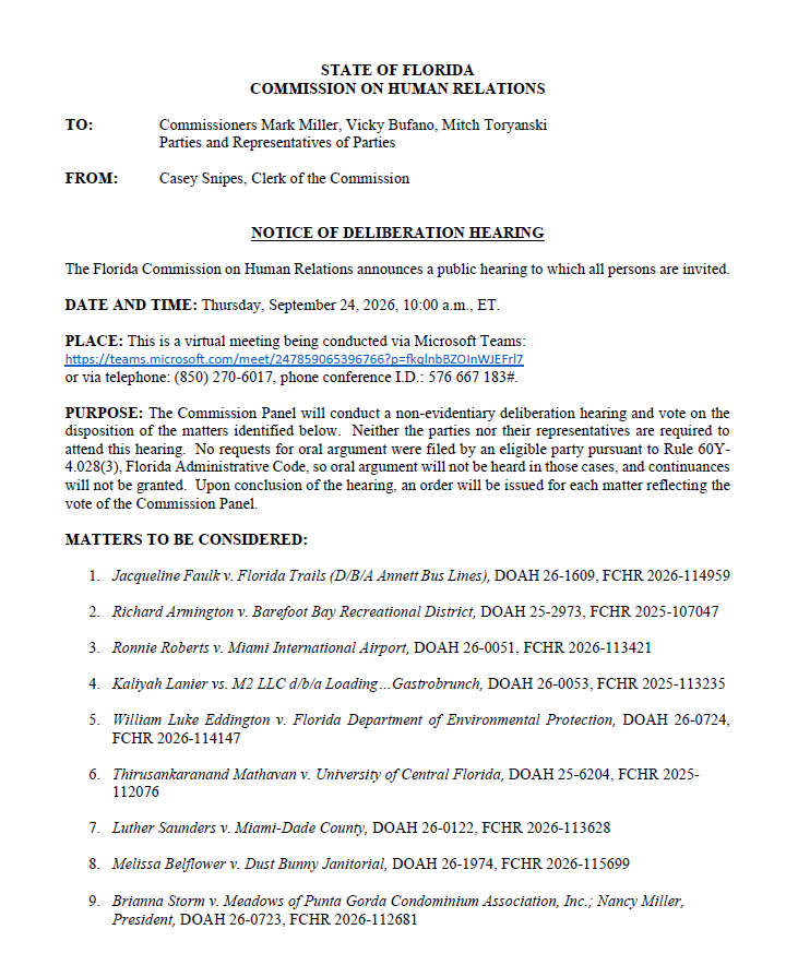 FCHR Deliberation Hearing 