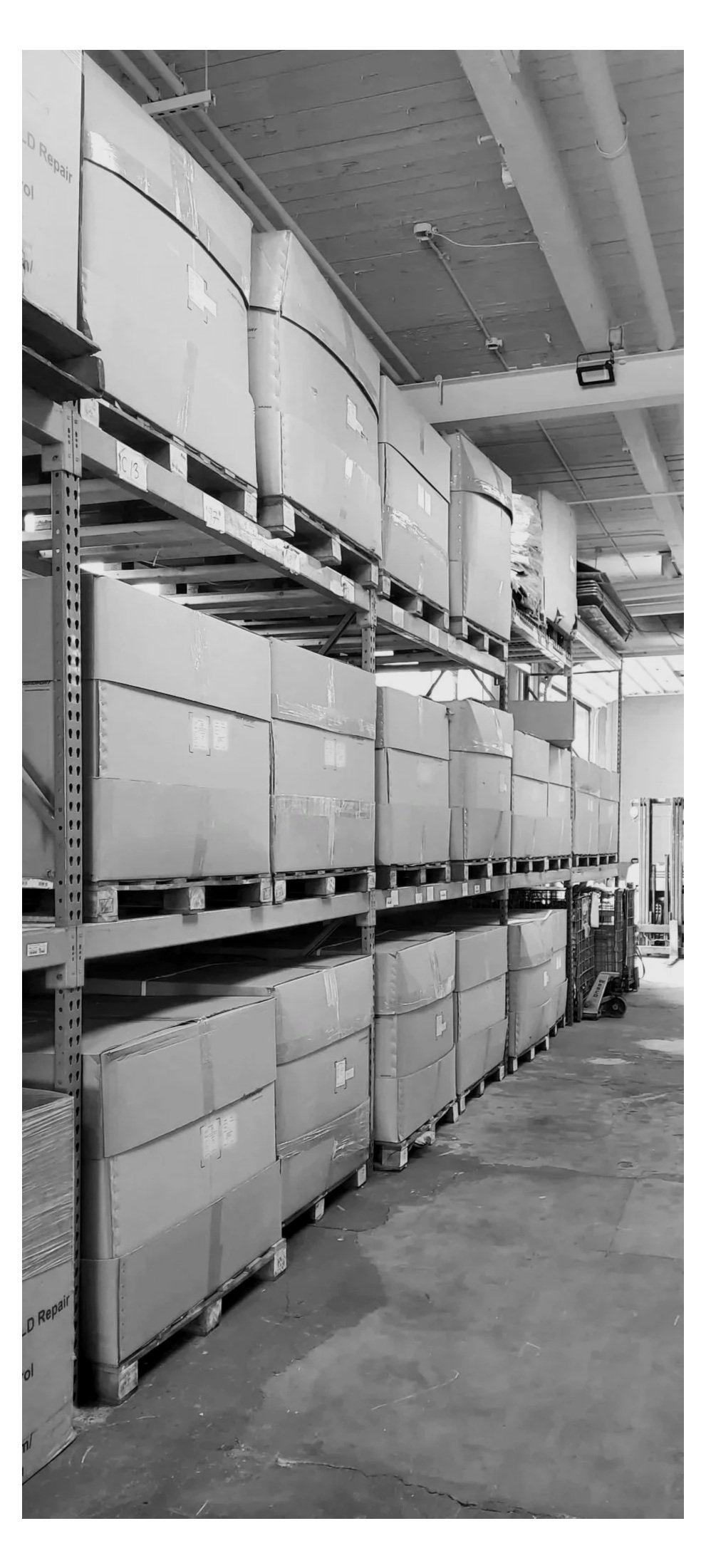 Cargo safety equipment, components, and raw materials stored in warehouse