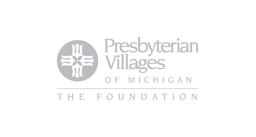 Logo of Presbyterian Villages of Michigan, featuring a stylized cross symbol and the text 'Presbyterian Villages of Michigan The Foundation'.