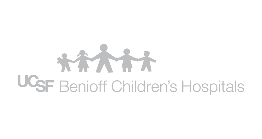 Gray logo with a family of five holding hands above the text 'UCSF Benioff Children's Hospitals'.