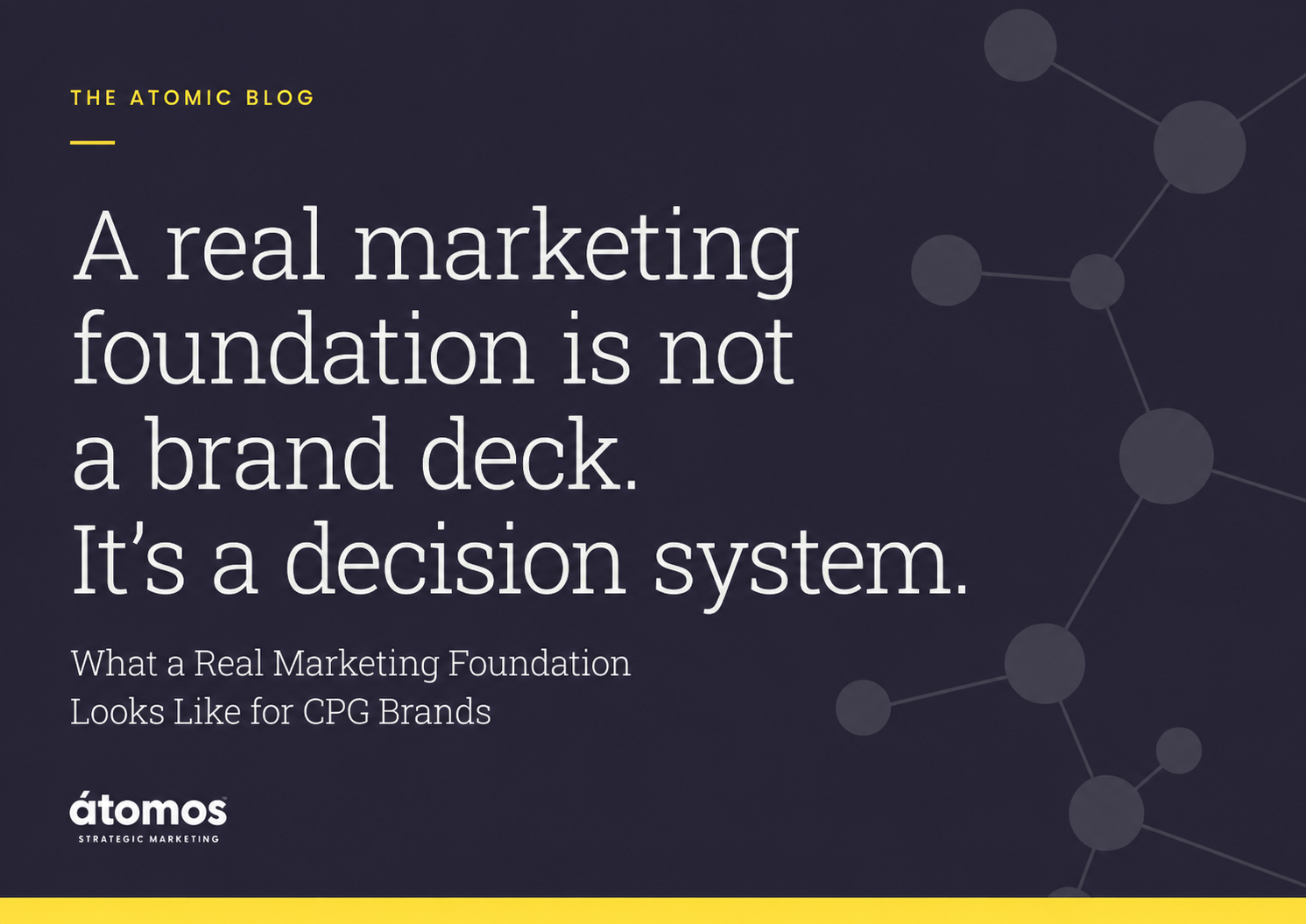 Editorial graphic for átomos explaining that a real marketing foundation for CPG brands is a decision system, not a brand deck.