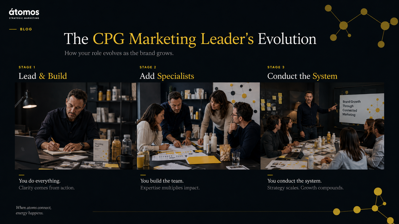 CPG marketing leadership evolution from Lead and Build to Add Specialists and Conduct the System.