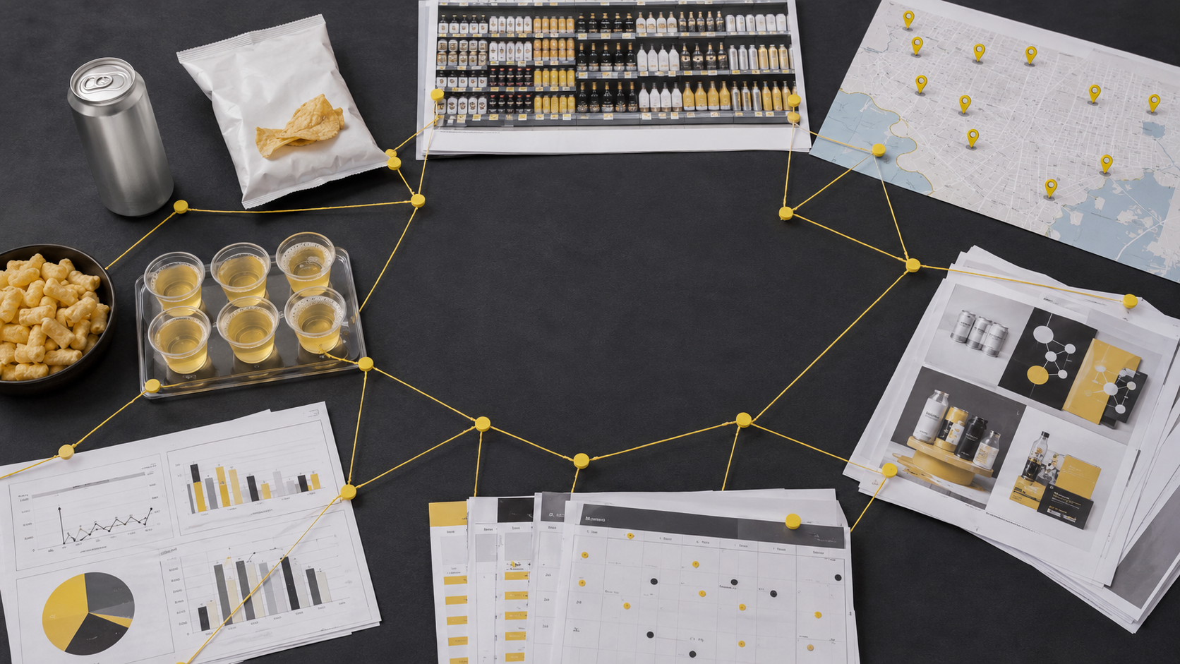 CPG retail expansion system connecting store distribution, product sampling, sales data, marketing assets and geographic locations.
