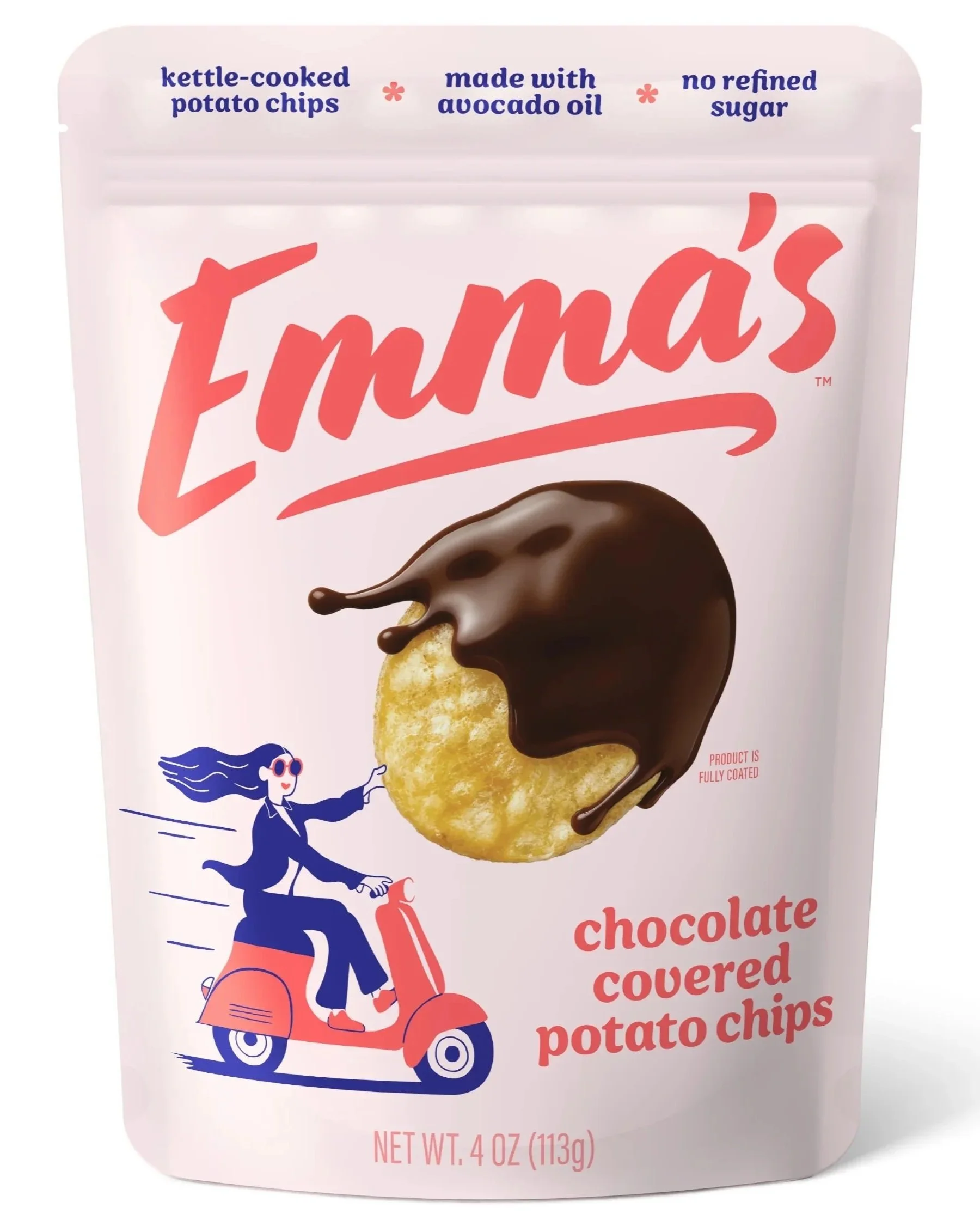 Picture of Emma's chocolate covered potato chips bag
